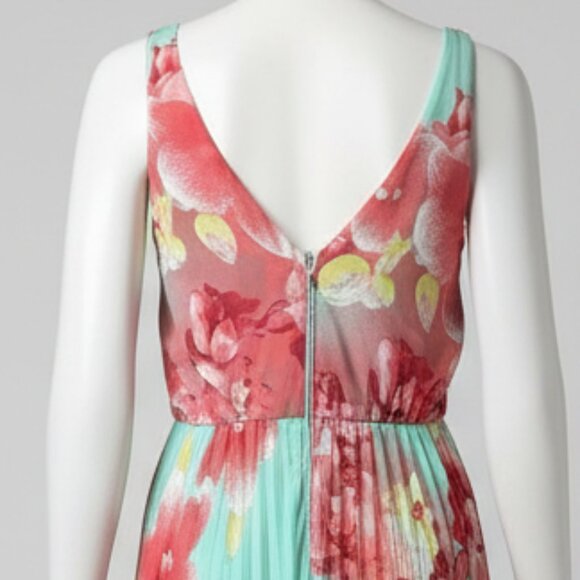 NWOT B. Darlin Floral Blue Sleeveless Pleated Maxi Dress Junior's Women's 3/4 - Picture 10 of 11